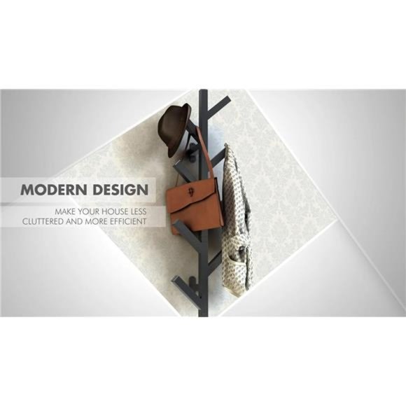 Coat Rack & Hat Rack - Modern Design - Wall Mounted - Stylish - (Black) - Picture 2 of 6